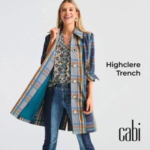 CAbi Plaid Highclere Trench Coat in Blue and Brown - 6248
